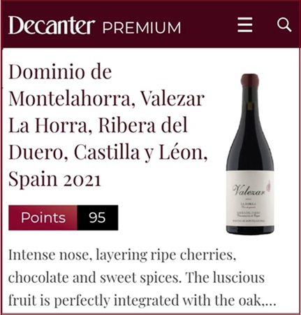 Dominio de MonteLaHorra, Ribera del Duero DO, Decanter 95 Punkte